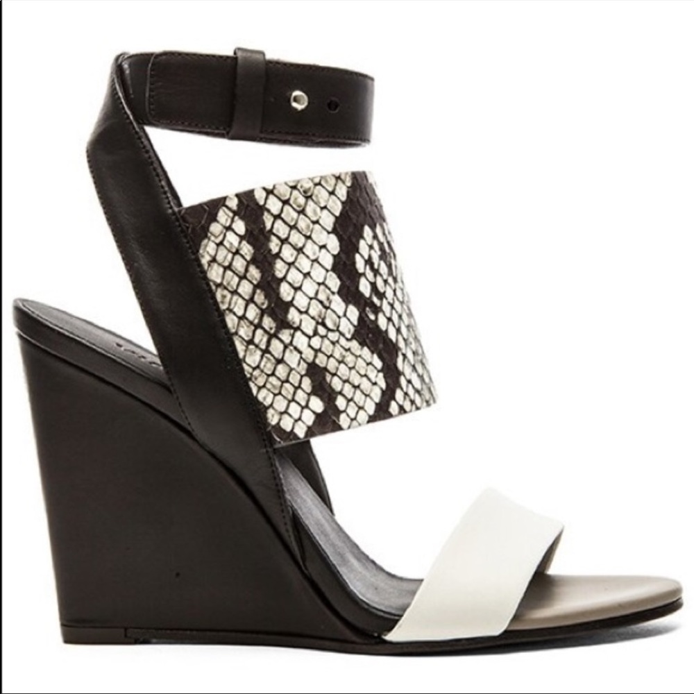 Vince Kyra Snake-Embossed Leather Wedge Shoes